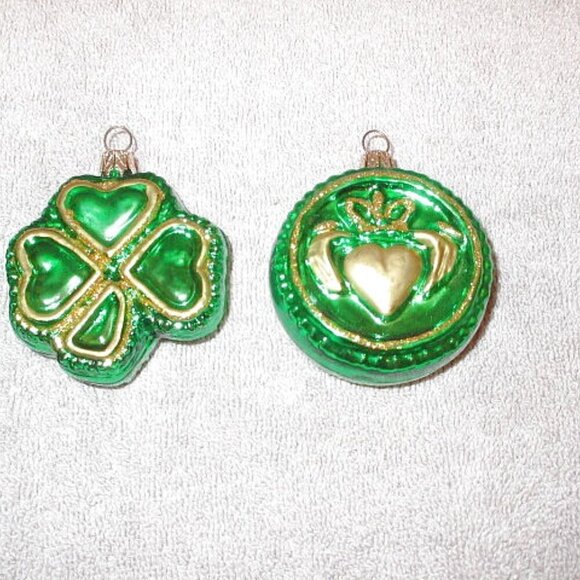 Vtg Blown Glass Chrismtas Ornaments Glitter Irish Celtic Cross Claddagh Shamrock - Picture 6 of 10
